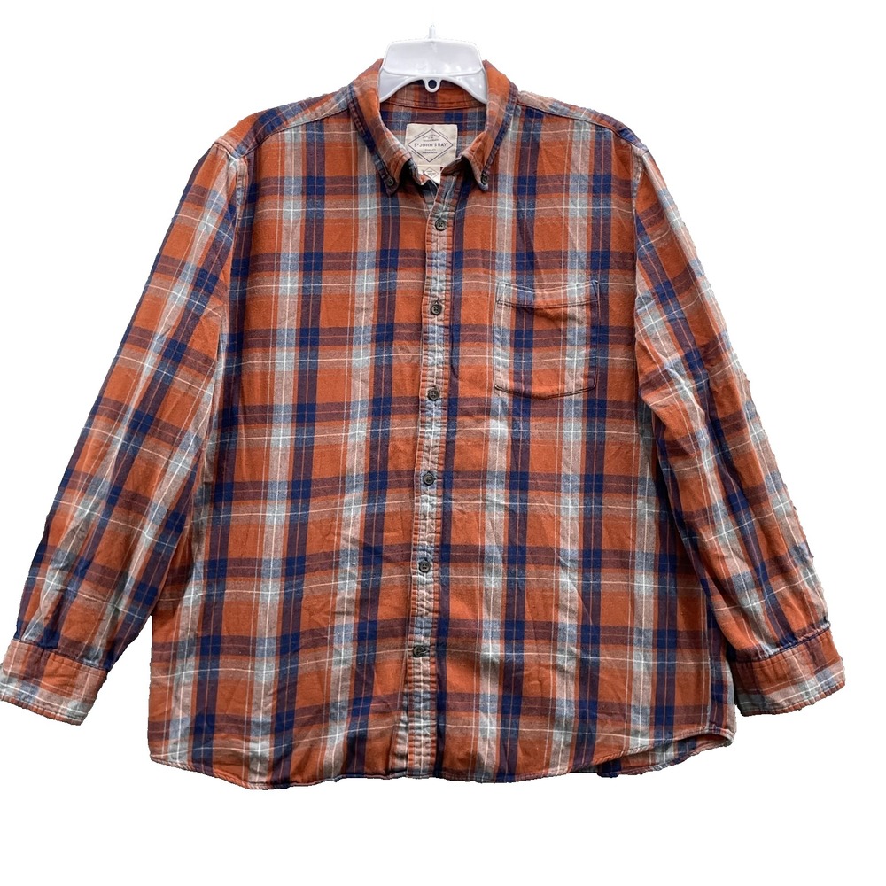 St. Johns Bay Flannel Shirt Mens XL Blue Orange Workwear Gorpcore Cabin Academia